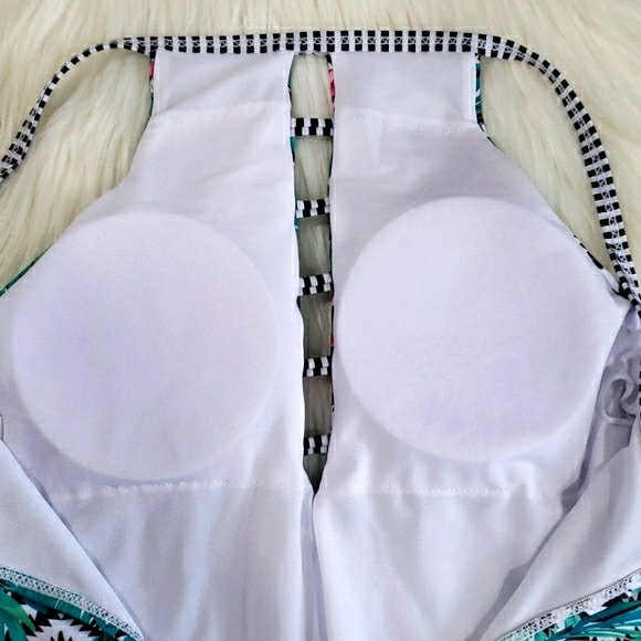 Tropical Leaves High Neck One Piece Swimsuit - Picture 6 of 8